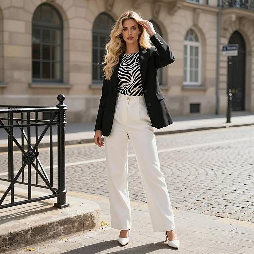 Chic Woman on Cobblestone Street