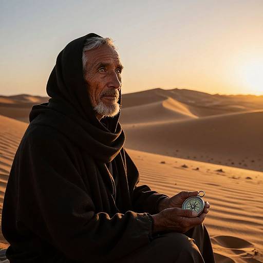 Aged Nomad Portrait at Desert Sunset