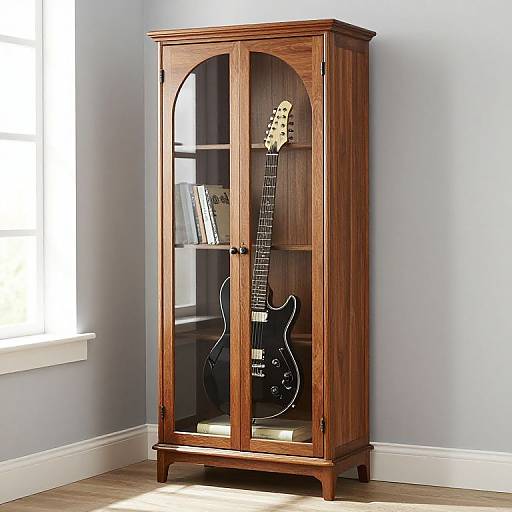 Tall Wooden Guitar Display Cabinet