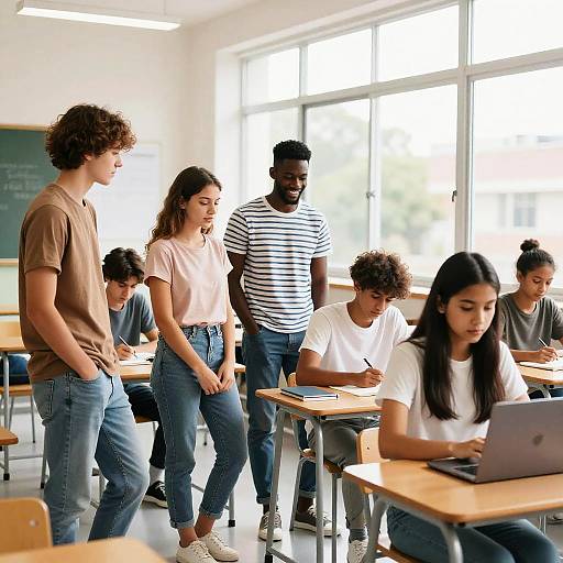 Bright Classroom with Six Diverse Students