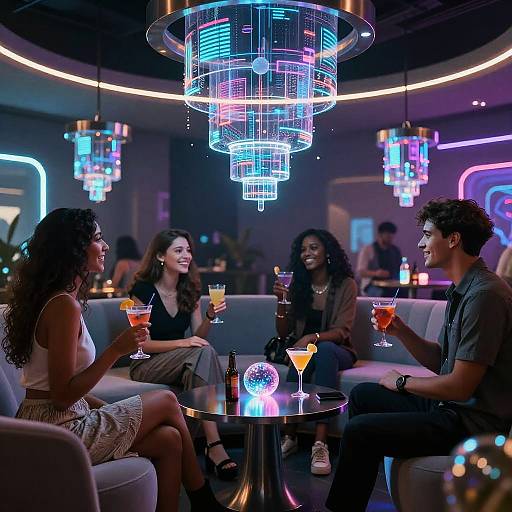 Cyber-Futuristic AI Party Scene