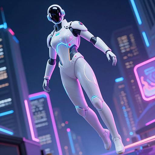Futuristic White Suit in Neon City