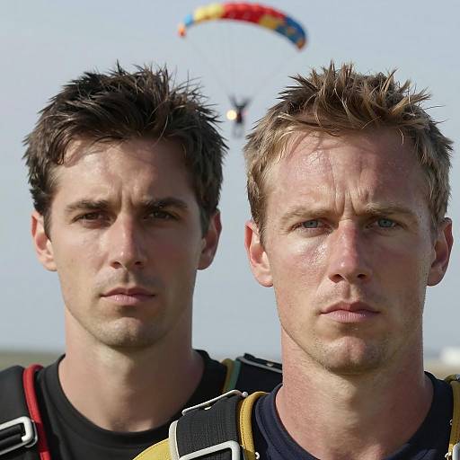 Close-Up of Two Men Under Explosions