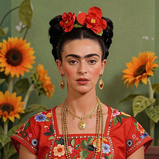 Frida Kahlo Style Floral Portrait