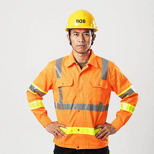 Confident Asian Worker in Safety Gear