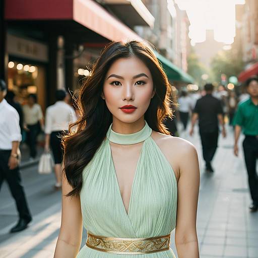 Elegant Young Asian Woman in Urban Street