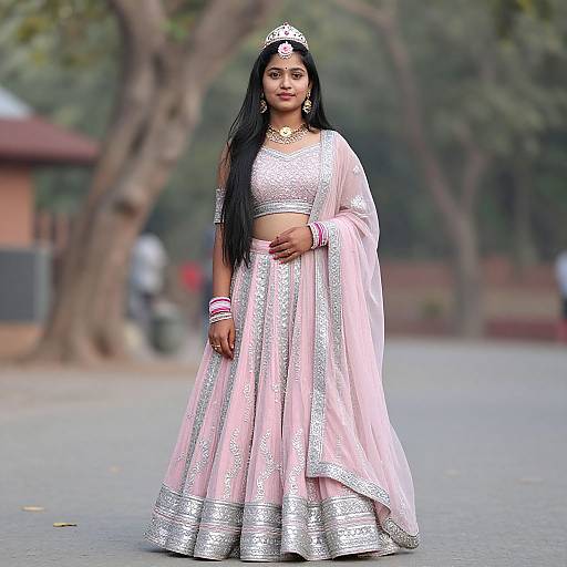 Elegant Silver Border Lehenga