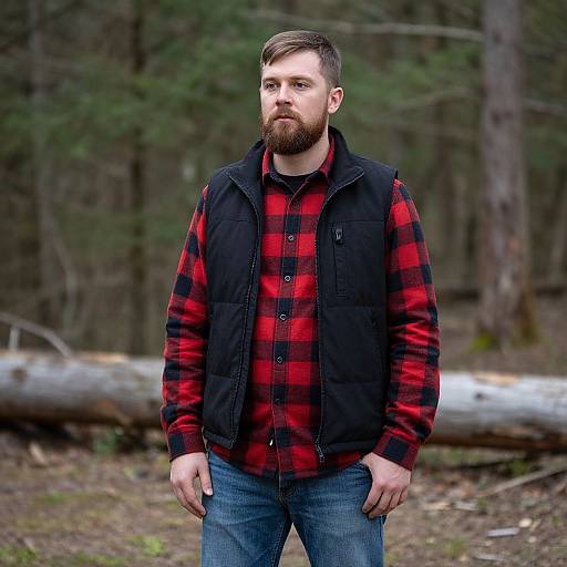 Casual Bearded Man in Forest