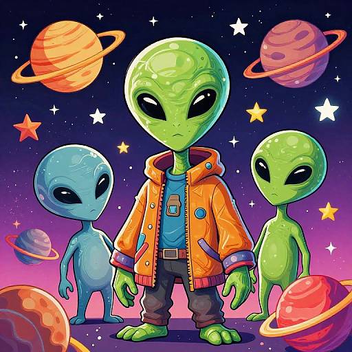 Vibrant Cartoon Aliens and Planets