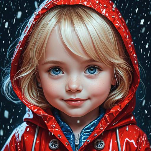 Blonde Child in Red Raincoat