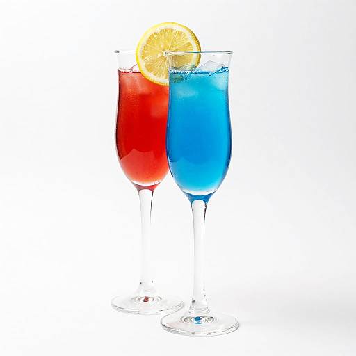 Colorful Blue and Red Cocktails with Lemon Garnish