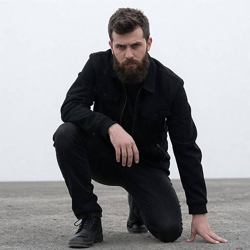 Bearded Man Kneeling on Desolate Plain