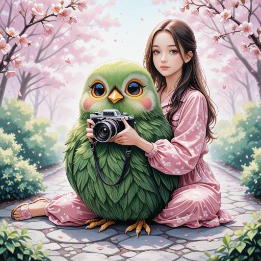 Vibrant Woman in Cherry Blossom Scene Vibrant Woman in Cherry Blossom Scene