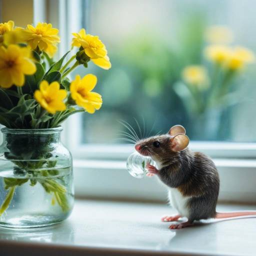 A Mouse Among Flowers in a Vase