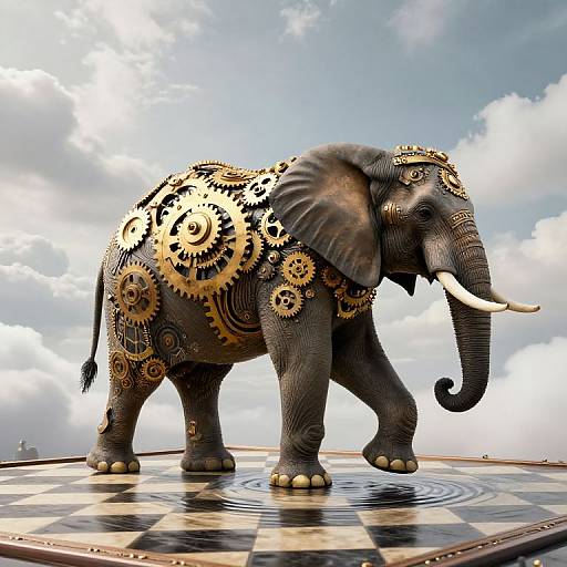 Majestic Mechanical Elephant on Chessboard