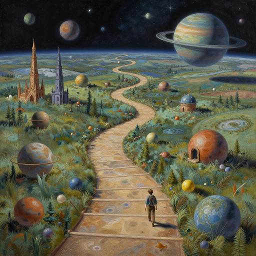 Whimsical Cosmic Pathway Painting