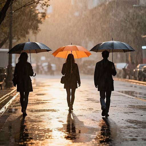 Surreal Umbrella Silhouettes in Rain