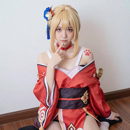 Blonde Cosplay Woman in Kimono