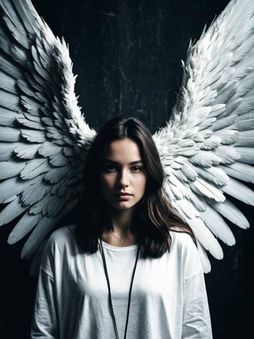 Woman with Large Angel Wings