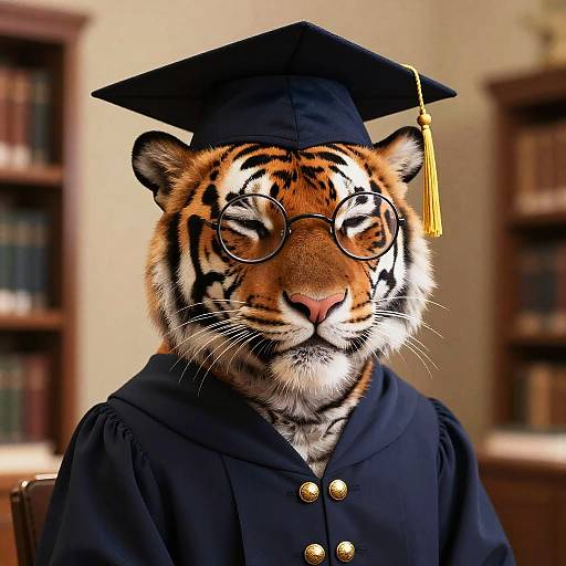 Bengal Tiger Scholar in Academic Gown