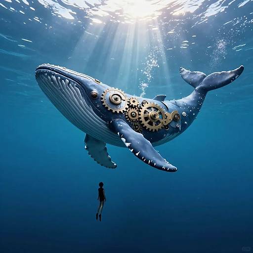 Clockwork Whale Rising from Ocean
