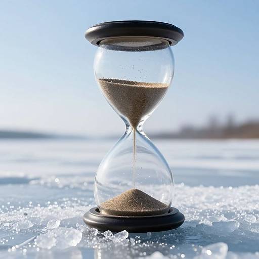 Colossal Frozen Hourglass in Icy Landscape