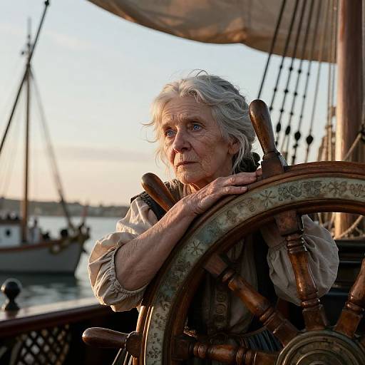 Elderly Sailor at Sunset Port