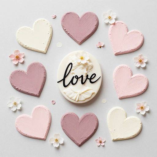 Pastel Hearts and Love Cameo Flat Lay