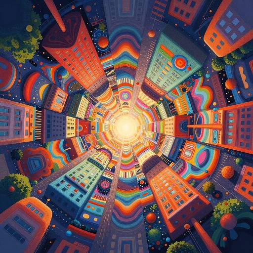 Psychedelic Kaleidoscopic Cityscape