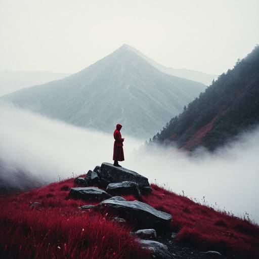 Figure in Red on Foggy Mountain Figure in Red on Foggy Mountain