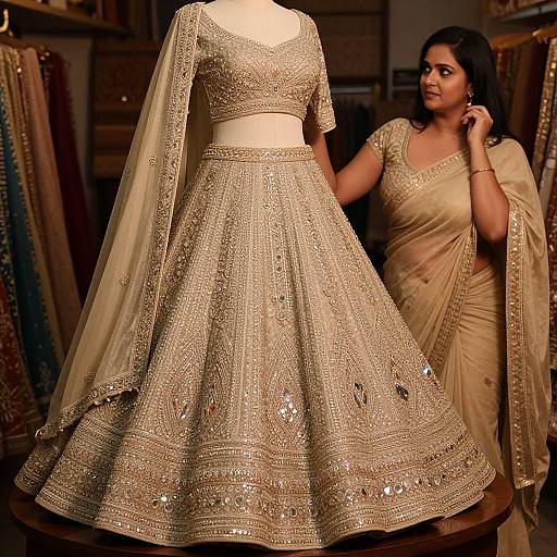 Intricate Lehenga Close-Up in Heritage Shop