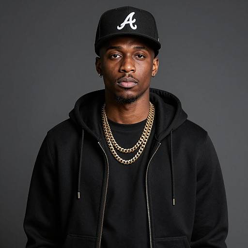 Young Black Man in Black Hip Hop Outfit