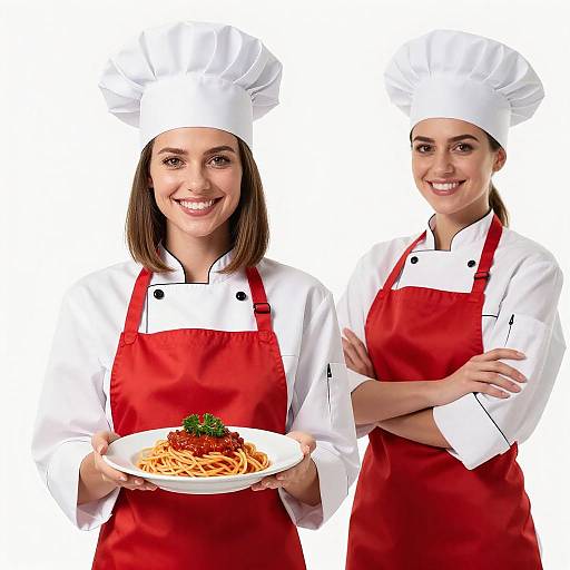 Smiling Female Chefs with Spaghetti