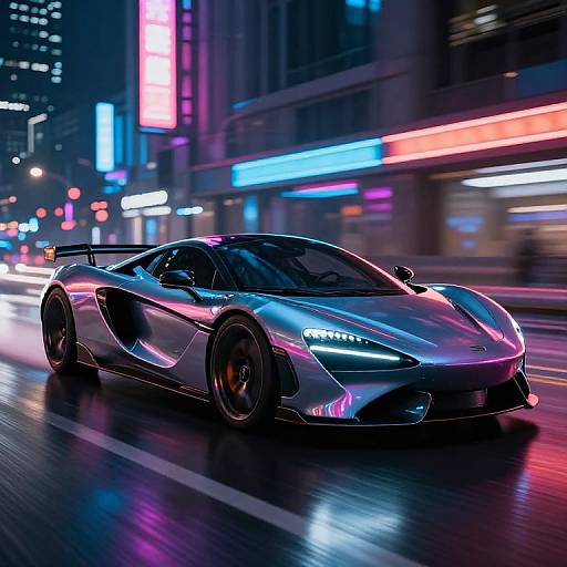 Futuristic Sports Car on Neon-Lit Urban Street