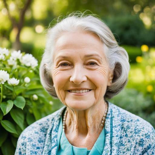 Peaceful Elderly Woman in Tranquil Garden Peaceful Elderly Woman in Tranquil Garden