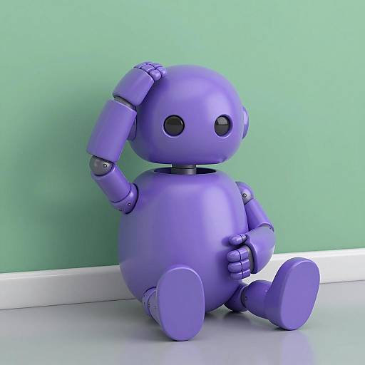 Charming Purple Robot Relaxing by Wall