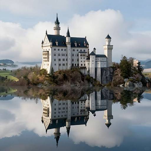 Surreal Floating Castle Reflection