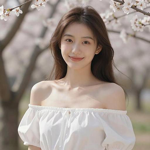 Radiant Girl in Blossom Flower Field