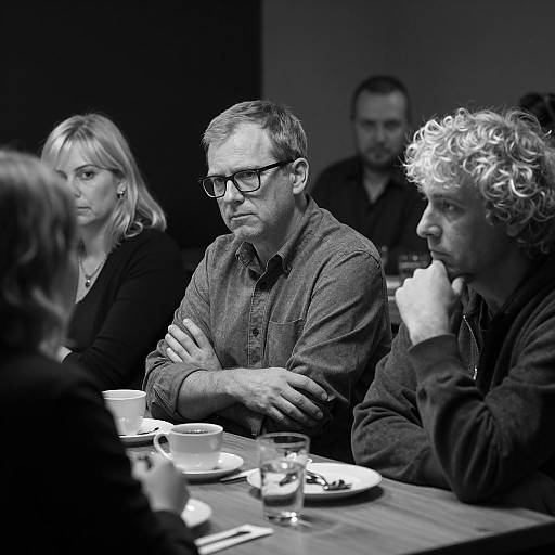 Candid Black-and-White Table Gathering