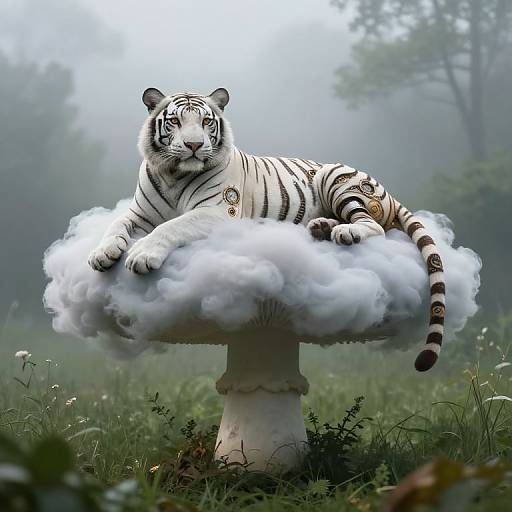 Surreal White Tiger Clockwork Fusion