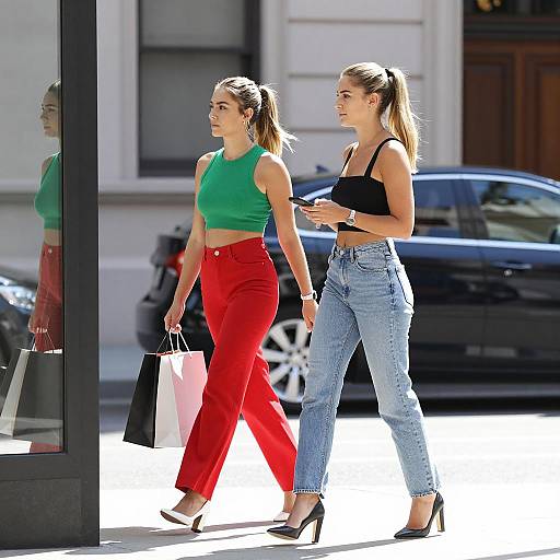 Two women walking with shopping bags in city