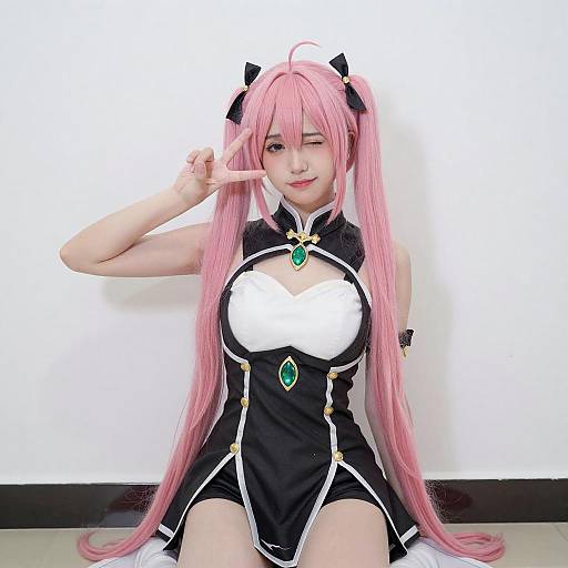 Young Woman Pink Twin-Tails Cosplay