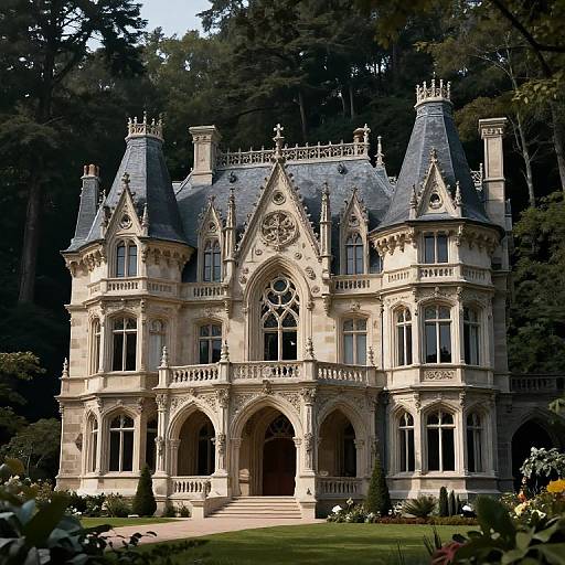 Opulent Gothic Mansion in Dark Forest