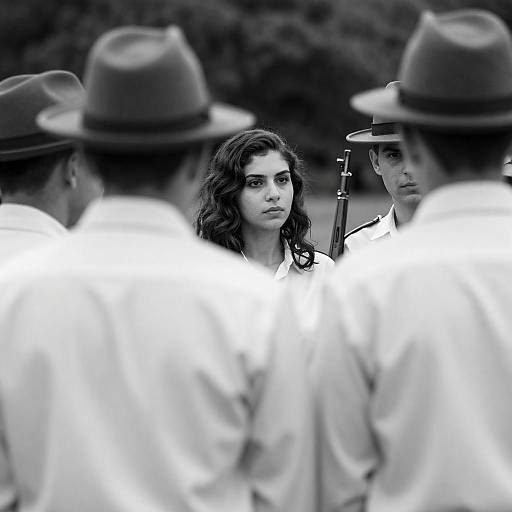 Black and White Group Portrait with Woman Among Men