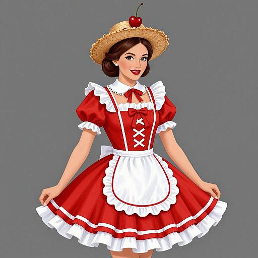 Woman in Cherry Pie Costume Illustration