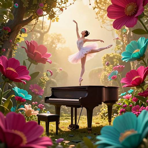 Surreal Ballerina on Floating Piano