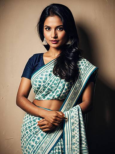 Woman in Malmal Cotton Saree Portrait