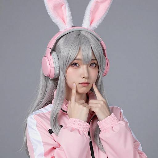 Playful Young Woman with Bunny Headphones