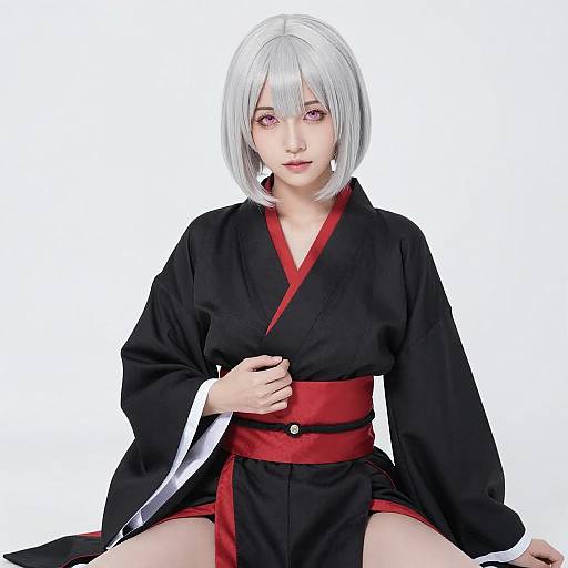 Asian Woman in Japanese-Inspired Outfit