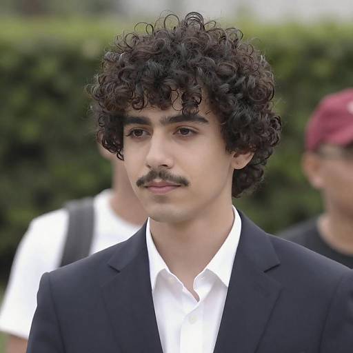 Young Man in Suit with Curly Hair